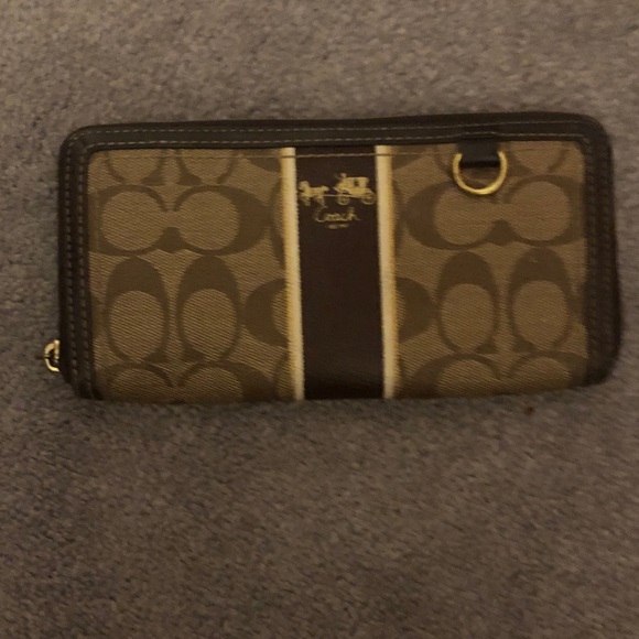 Coach Brown and Tan Signature Wallet, used, zipper pull missing - Picture 7 of 12